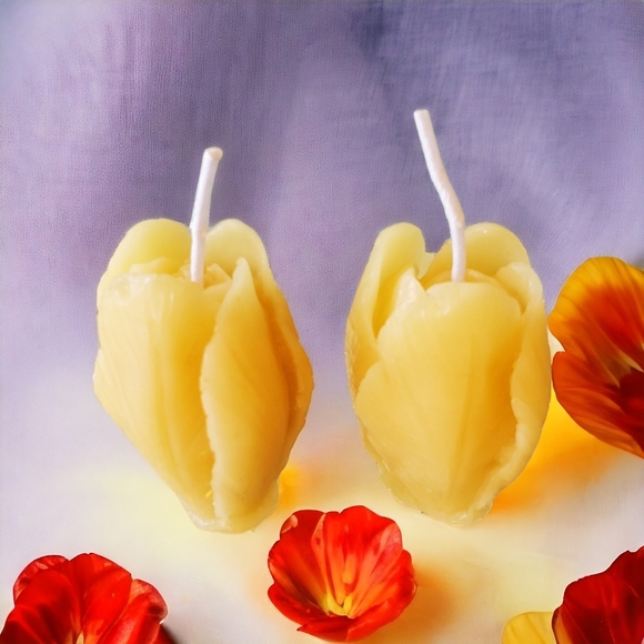 Pure beeswax mini tulip set of 5 handmade candles / great gifts for mothers day - Picture 3 of 6